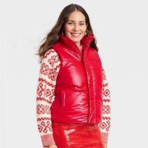 Size M a new day Red Puffer Vest - Sleeveless Quilted Jacket